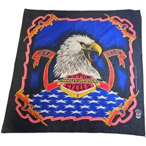 Harley Davidson Eagle Bandana USA Flag Vintage 90s Made USA Biker